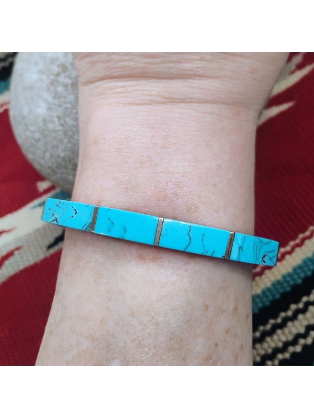 Vintage Taxco Mexico TF-46 Sterling Silver Turquoise Inlay Bangle Bracelet